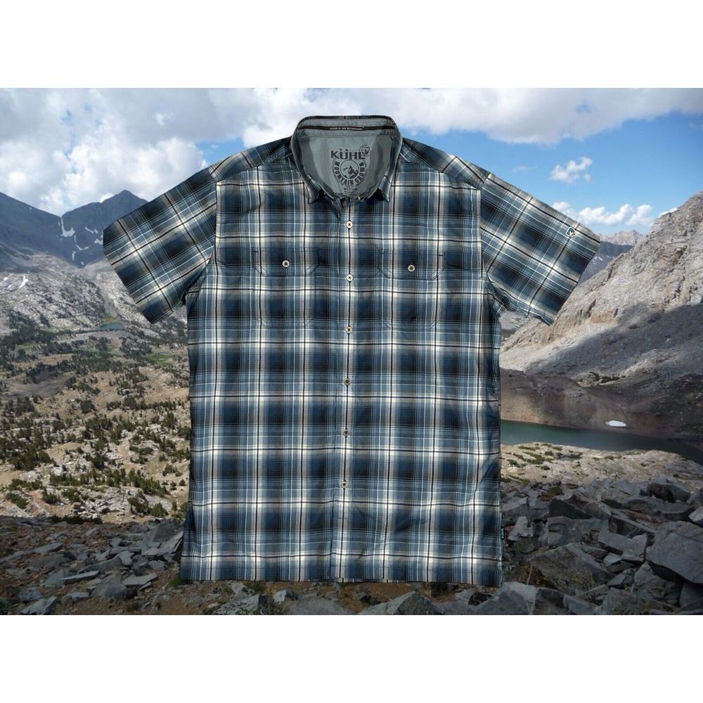 Men's Kuhl Med Elüxür Plaid Polyester Hiking Fishing Outdoor Short Sleeve Shirt‎